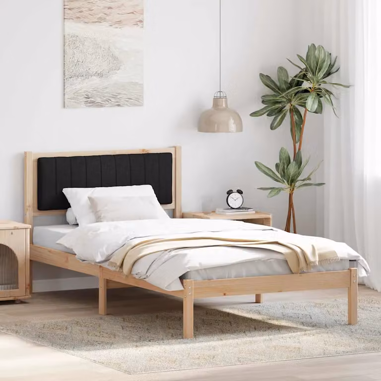 Letto con testiera rivestita vidaXL in pino massello nero e marrone L 200 x P 100 x H 85.5 cm
