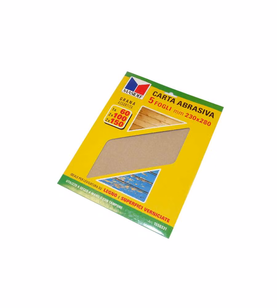 Fogli carta abrasiva per legno e superfici verniciate 5 pz.
