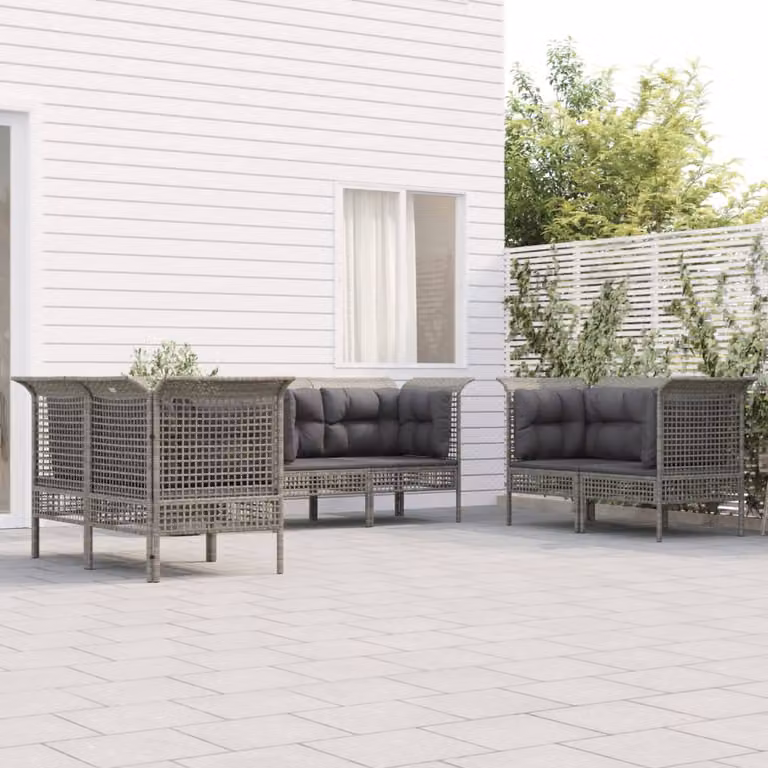 Set di divani da giardino vidaXL a forma di L composto da 6 pezzi con cuscini in polyrattan e struttura in metallo grigio