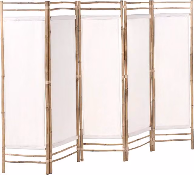 Divisorio a 5 pannelli BELIANI in bambù naturale marrone e bianco stile Japandi per camera da letto o giardino H: 225 cm, L: 160 cm