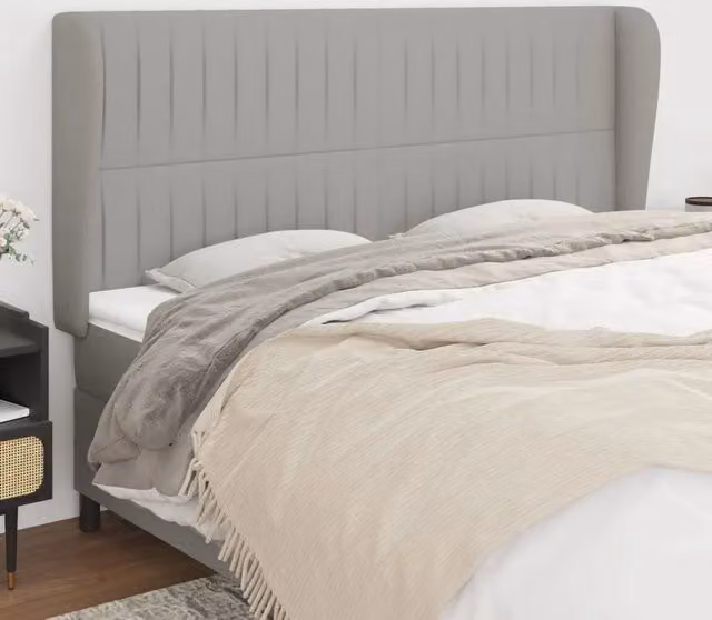 Testiera ad orecchio vidaXL in tessuto grigio con struttura in legno, L: 163 cm, P: 23 cm, H: 118/128 cm