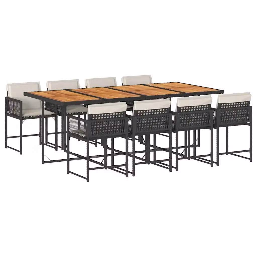 Set da pranzo da giardino vidaXL in polyrattan nero con cuscini e tavolo in legno di acacia per 9 persone – 2