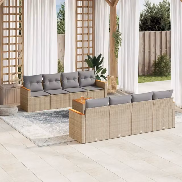 Set Divano da Giardino 9 pz con Cuscini Beige Misto Polyrattan 3225821