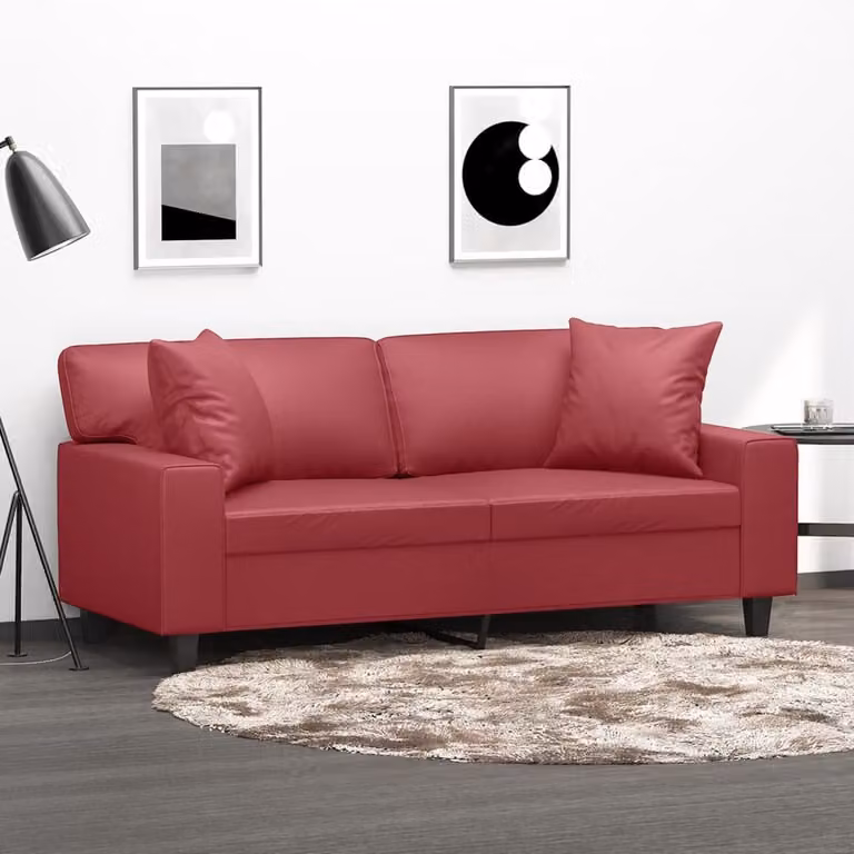 vidaXL Divano a 2 Posti Moderno in Similpelle Rosso con Cuscini e Struttura in Metallo