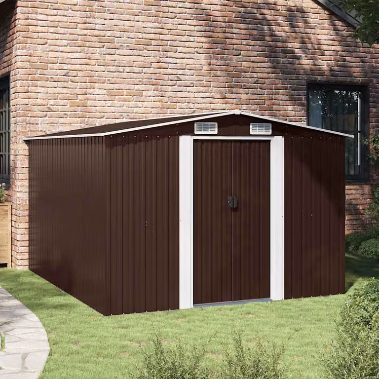 vidaXL Casetta da Giardino 257x298x178 cm in Metallo Marrone