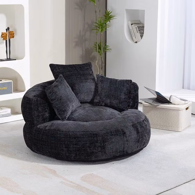Chaise longue - Xylo - gaming chenille nero con 3 cuscini