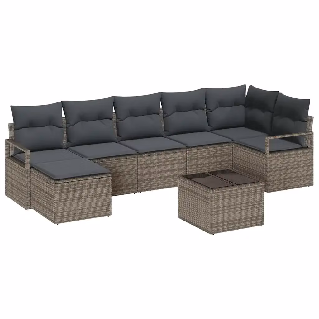 Set di divani da giardino vidaXL in rattan e metallo con cuscini, 8 pezzi, Grigio – 2