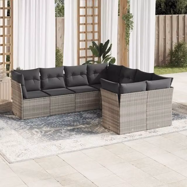 vidaXL Set Divano da Giardino a L con Cuscini Grigio Chiaro e Struttura in Metallo