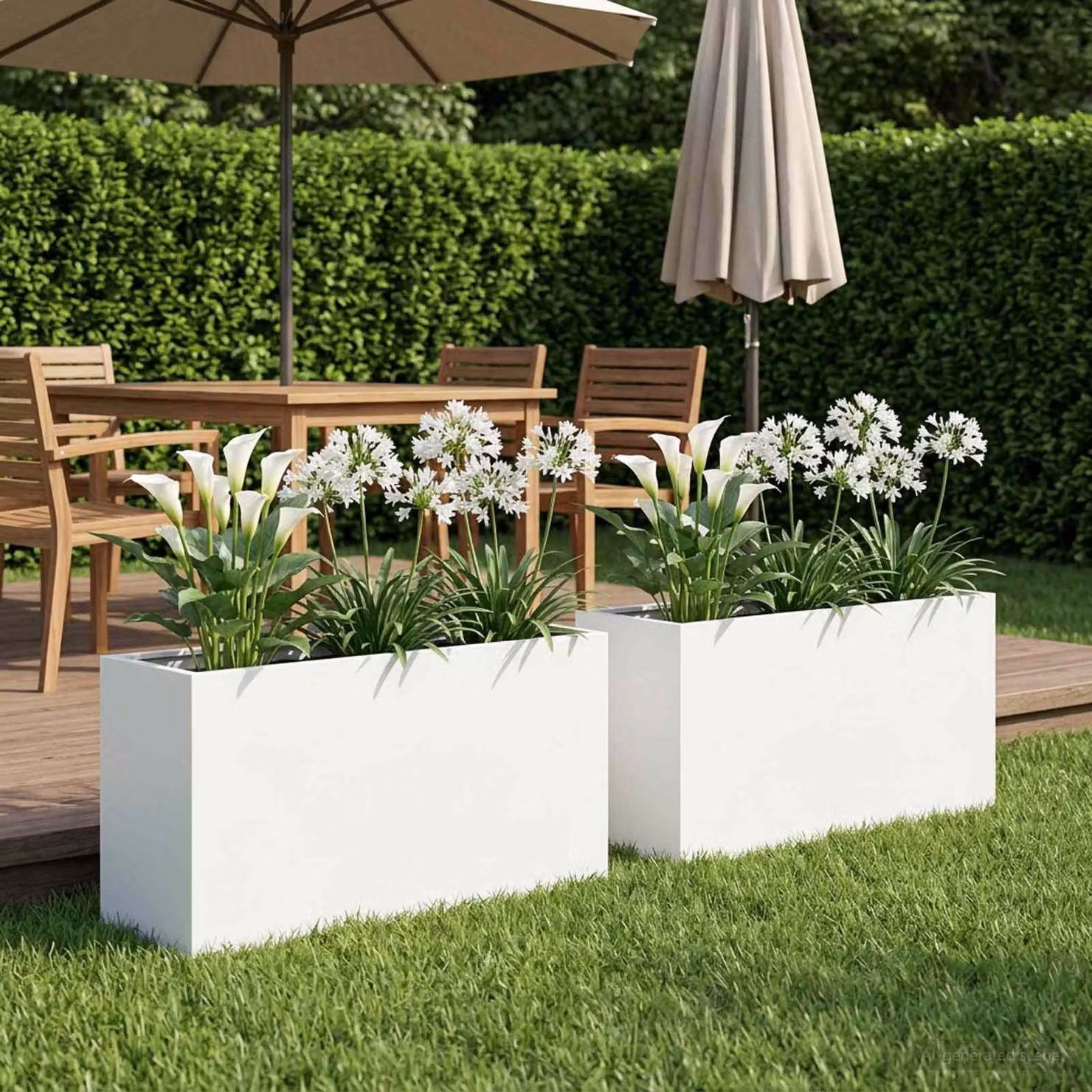 Set di 2 vasi da giardino vidaXL in metallo bianchi, L: 80 cm, P: 30 cm, H: 50 cm