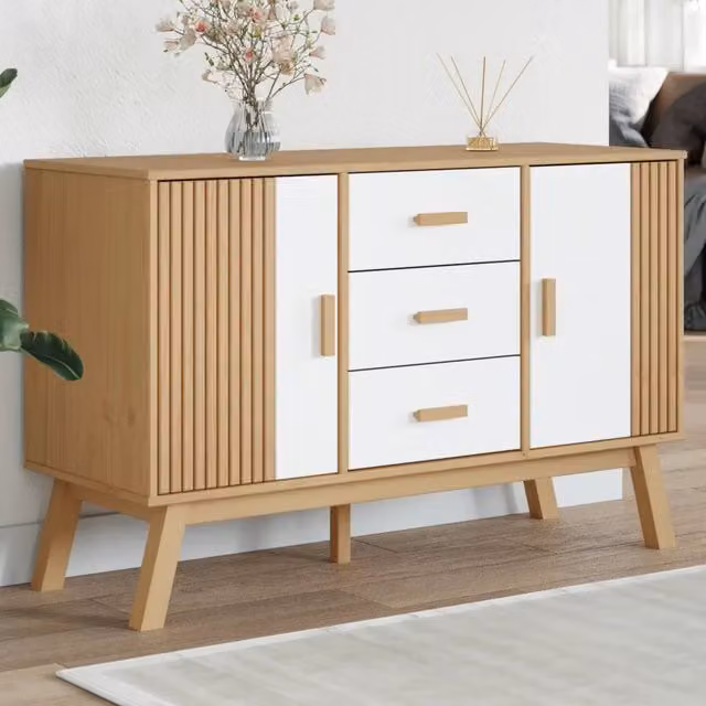 Credenza in legno di pino massello OLDEN vidaXL in bianco e marrone L: 114 cm, P: 43 cm, H: 73,5 cm