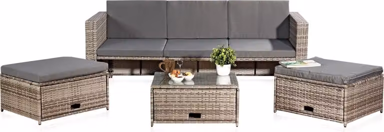 Melko mobili da giardino set 6 pezzi gruppo salotto pranzo polyrattan - grigio
