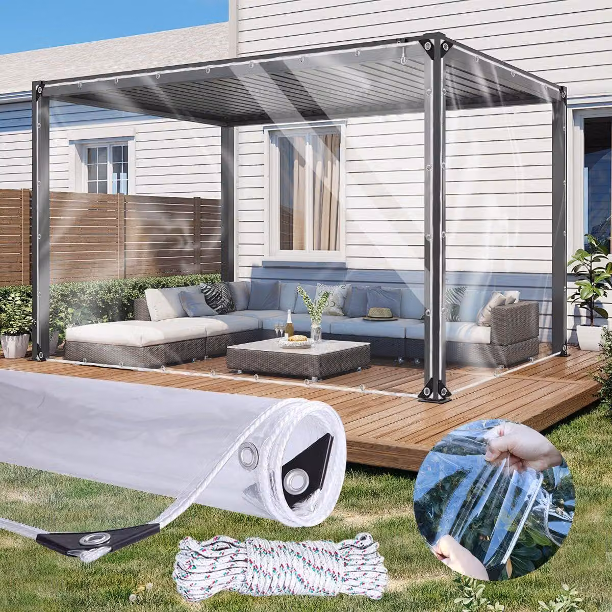 Telo trasparente, 1,5 x 2 metri, impermeabile, resistente e di alta qualità, 420 g/m²