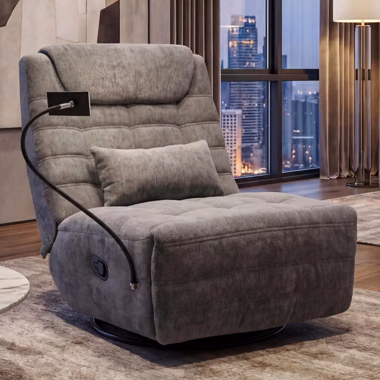 Poltrona relax HWC-P92, poltrona TV, girevole, funzione reclinabile, supporto per cellulare, tessuto ciniglia (260 g/m²) ~ grigio scuro