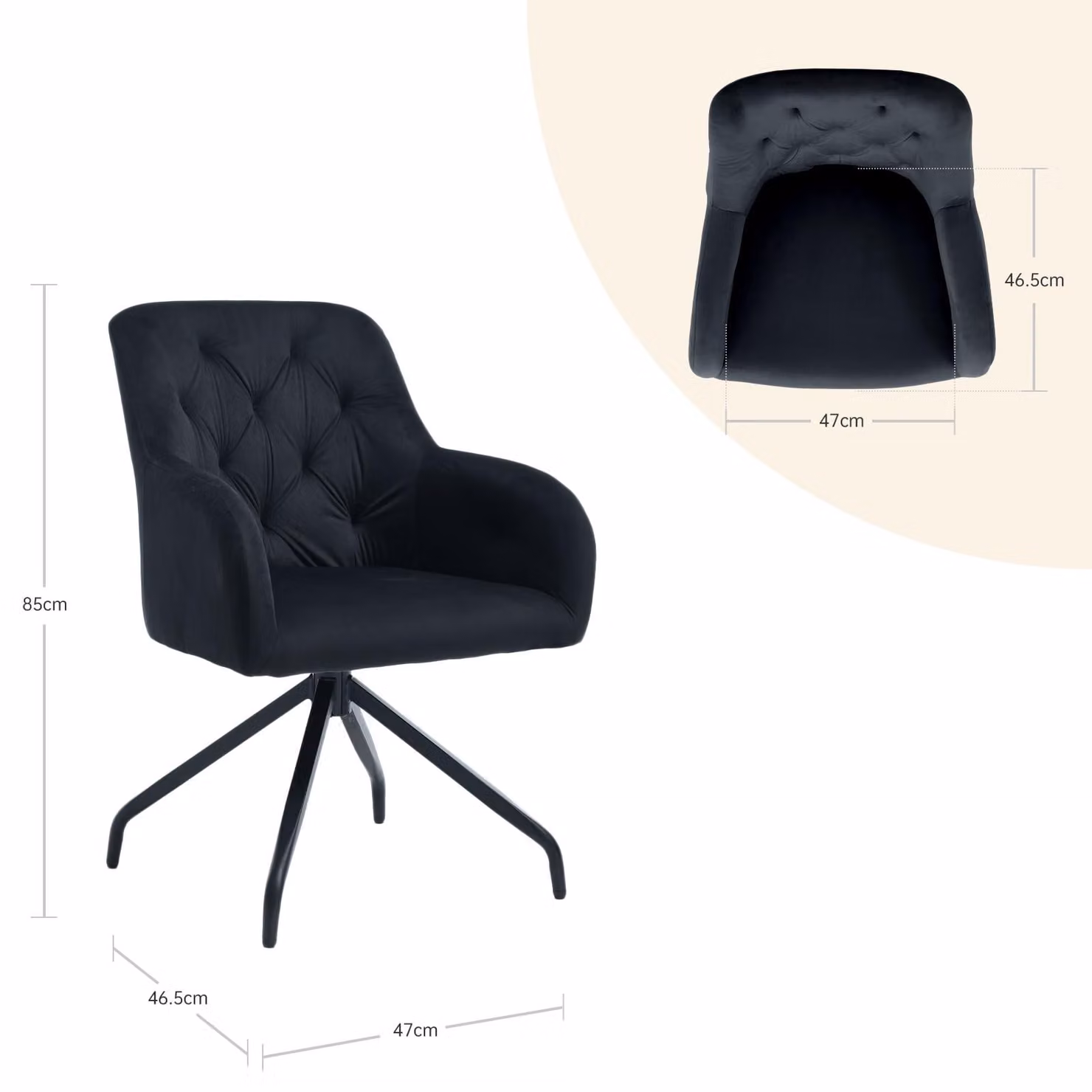 Set di 2 sedie da pranzo – Sedie da cucina con cuscini imbottiti – Design mid-century in nero