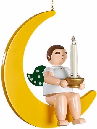 Immagine decorativa per finestre a forma di angelo con la luna, una  e un fiocco, compatibile con luci LED Lumix, altezza 30 cm, NUOVA