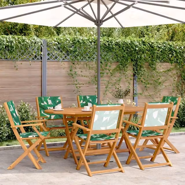 Sedie pieghevoli, 6 pezzi, in tessuto verde e legno massello 3214587