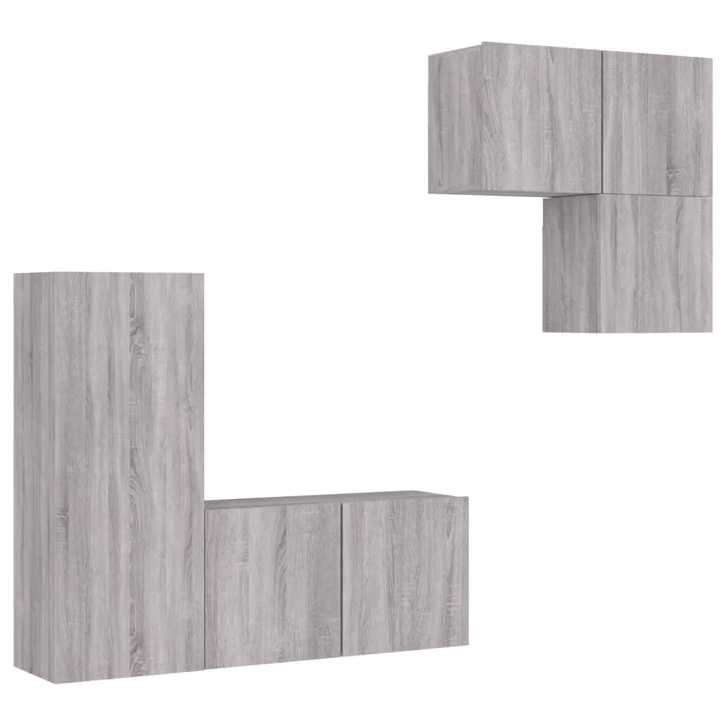 Set di 4 mobili TV da parete vidaXL in legno multistrato e MDF, colore Grigio Sonoma, stile moderno – 2
