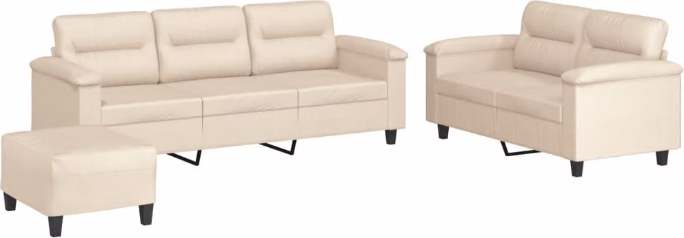 Set Divani 3 pz con Cuscini Beige in Tessuto Microfibra