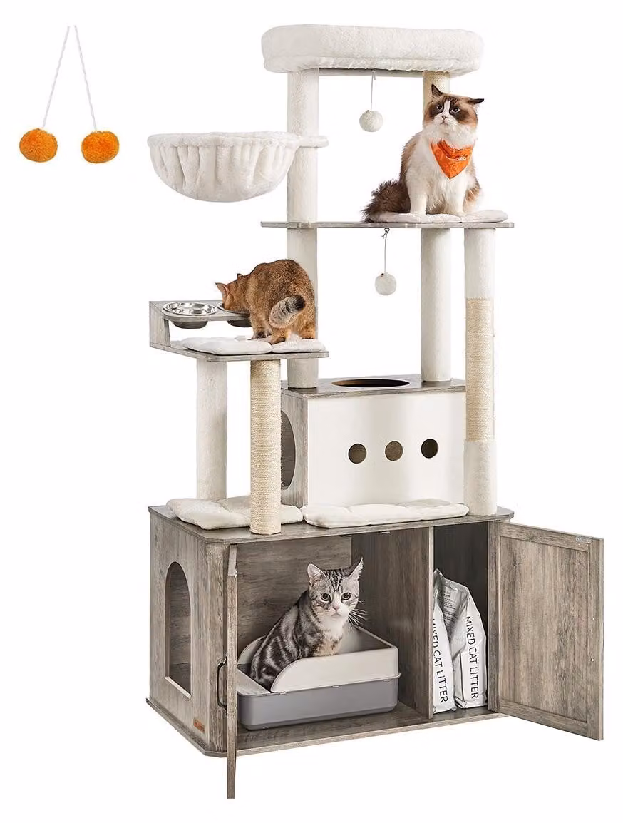 Kratzbaum alto 170 cm con mobile per lettiera per gatti – Sisal – grigio/marrone