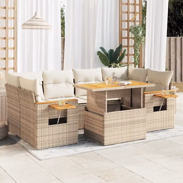 Set Divani da Giardino 7 pz con Cuscini Beige Polyrattan Acacia 3327565