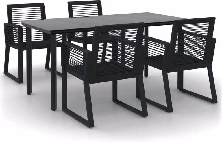 Set da Pranzo da Giardino 5 pz Nero in Rattan PVC