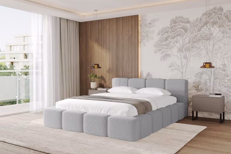 Letto imbottito ALTDECOR con contenitore - NATA-v1 - 180x200 Grigio chiaro - Quelle 83 Letto con testiera, letto contenitore, letto matrimoniale con spazio contenitivo