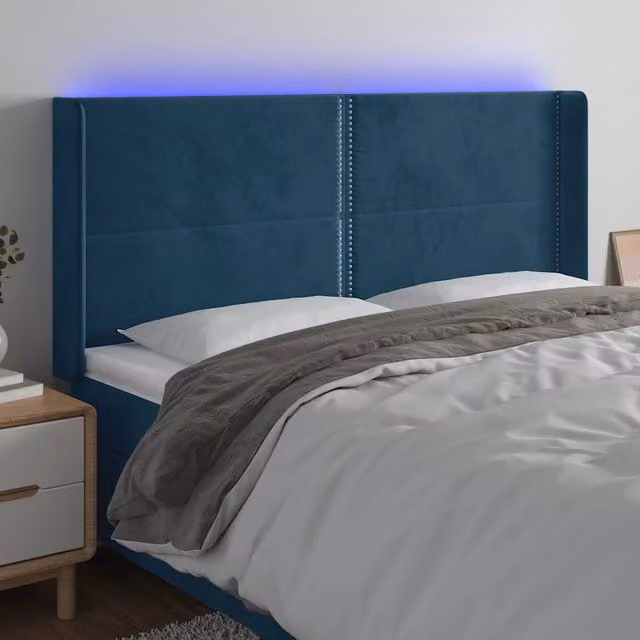 Testiera con LED e porta USB vidaXL in velluto blu scuro L: 203 cm, P: 16 cm, H: 118/128 cm