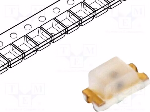5 LED, angolazione 170°, tecnologia SMD 0603, tensione 1,9÷2,4V, intensità luminosa 28,5÷90 mcd, dimensioni 1,6x0,8x0,8 mm, colore rosso, corrente 20mA. Diodi LED C-C190