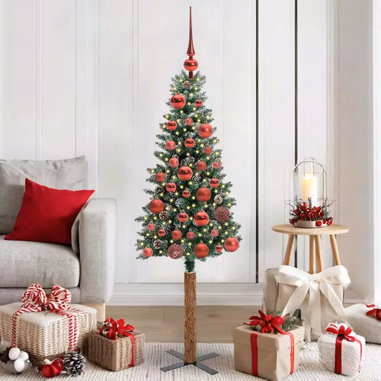 Albero di Natale snodato vidaXL Verde con luci LED bianco caldo, materiali PVC, metallo e legno, Altezza: 150 cm
