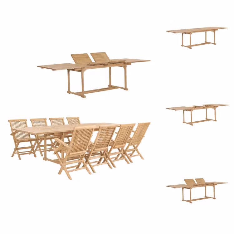 set da pranzo da giardino vidaXL 9 pezzi 180-280 x 100 x 75 cm in legno massiccio di teak - Set di mobili da giardino