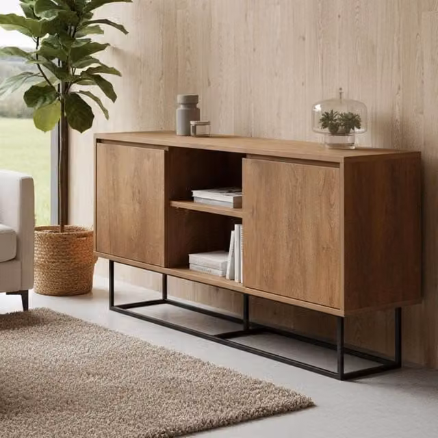 Credenza Levante DMORA, Buffet e Madia da Soggiorno Moderna, Marrone e Nero, L: 140 cm, P: 36 cm, H: 72 cm – 1