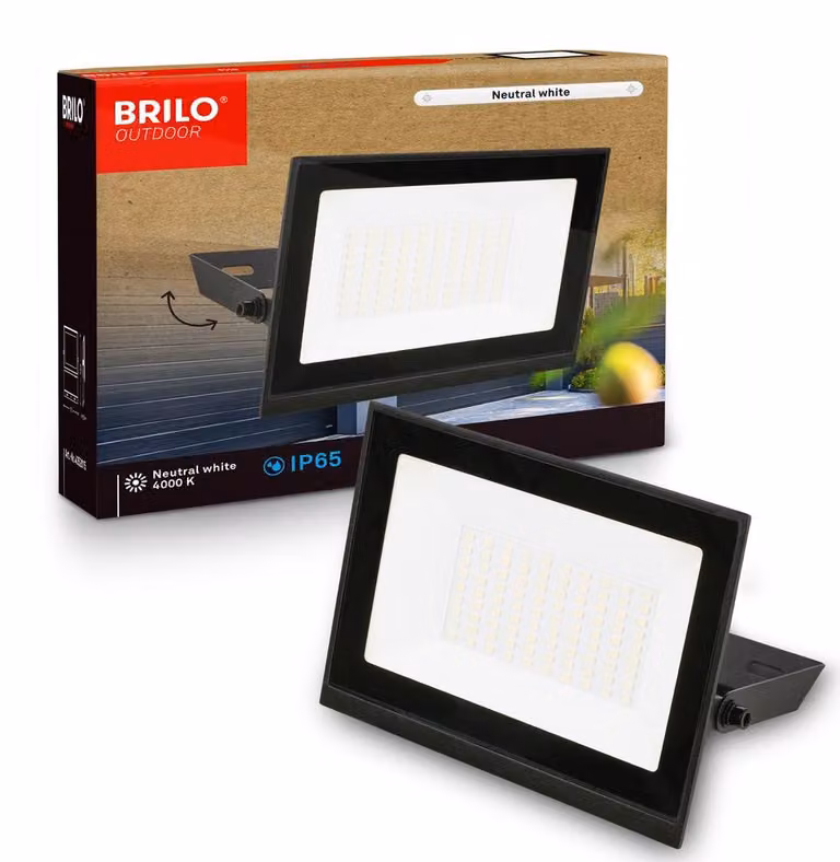 Briloner Faretto LED da esterno IP65 resistente a polvere e getti d’acqua 17,5x18,5cm rettangolare 50W 4500lm 4000K bianco neutro nero - Faro per giardino garage vialetto