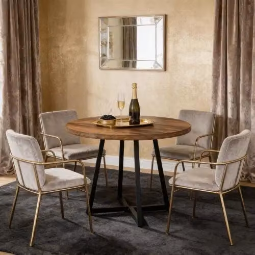 Tavolo da pranzo rotondo in stile industriale WISHDOR in MDF e metallo, colore nero e marrone, Diametro: 80 cm – 2