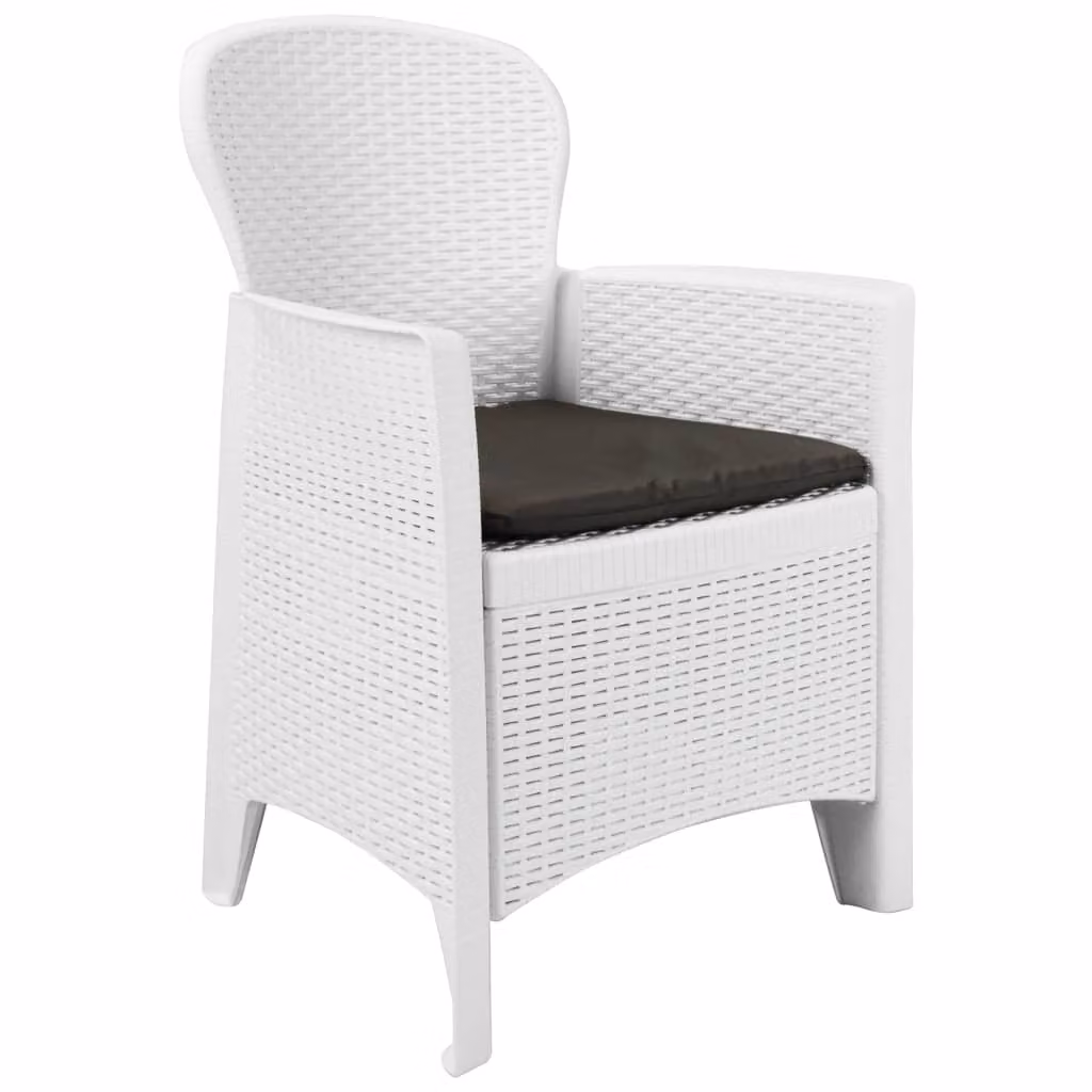 Set Pranzo da Giardino 5 pz in Plastica Stile Rattan Bianco