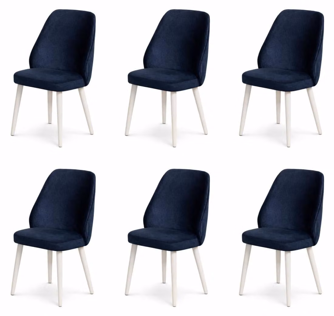 6 sedie, stile moderno, colore blu, nuove, versatili, comode, imbottite in tessuto
