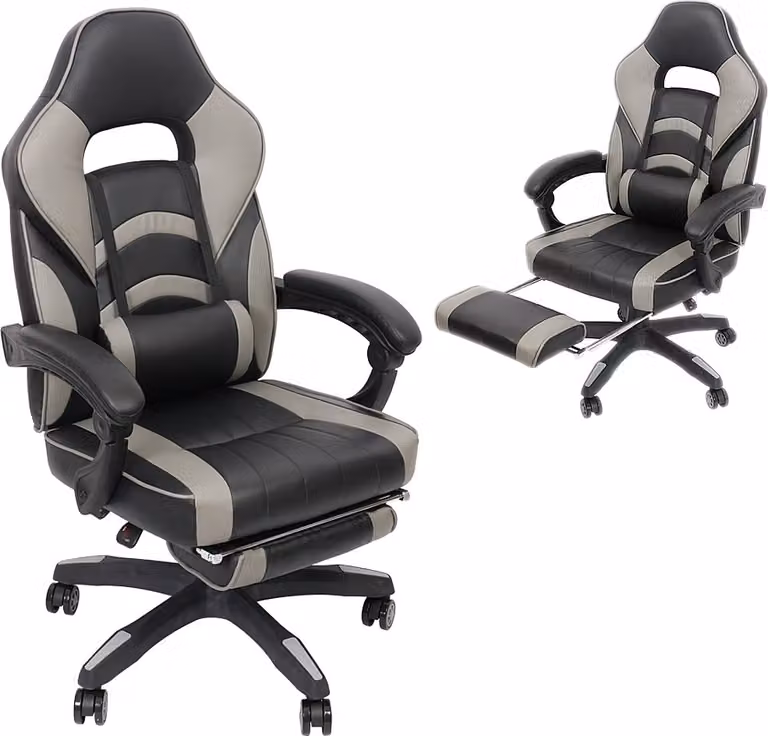 Sedia da ufficio gaming nera/grigia ergonomica regolabile con poggiapiedi