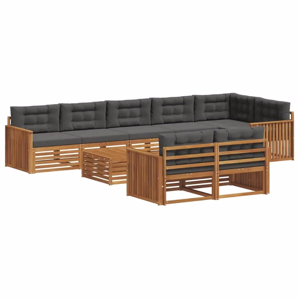 Set di divani da esterno vidaXL a forma di L composto da 9 pezzi in legno di acacia con cuscini inclusi, colori beige e antracite – 2