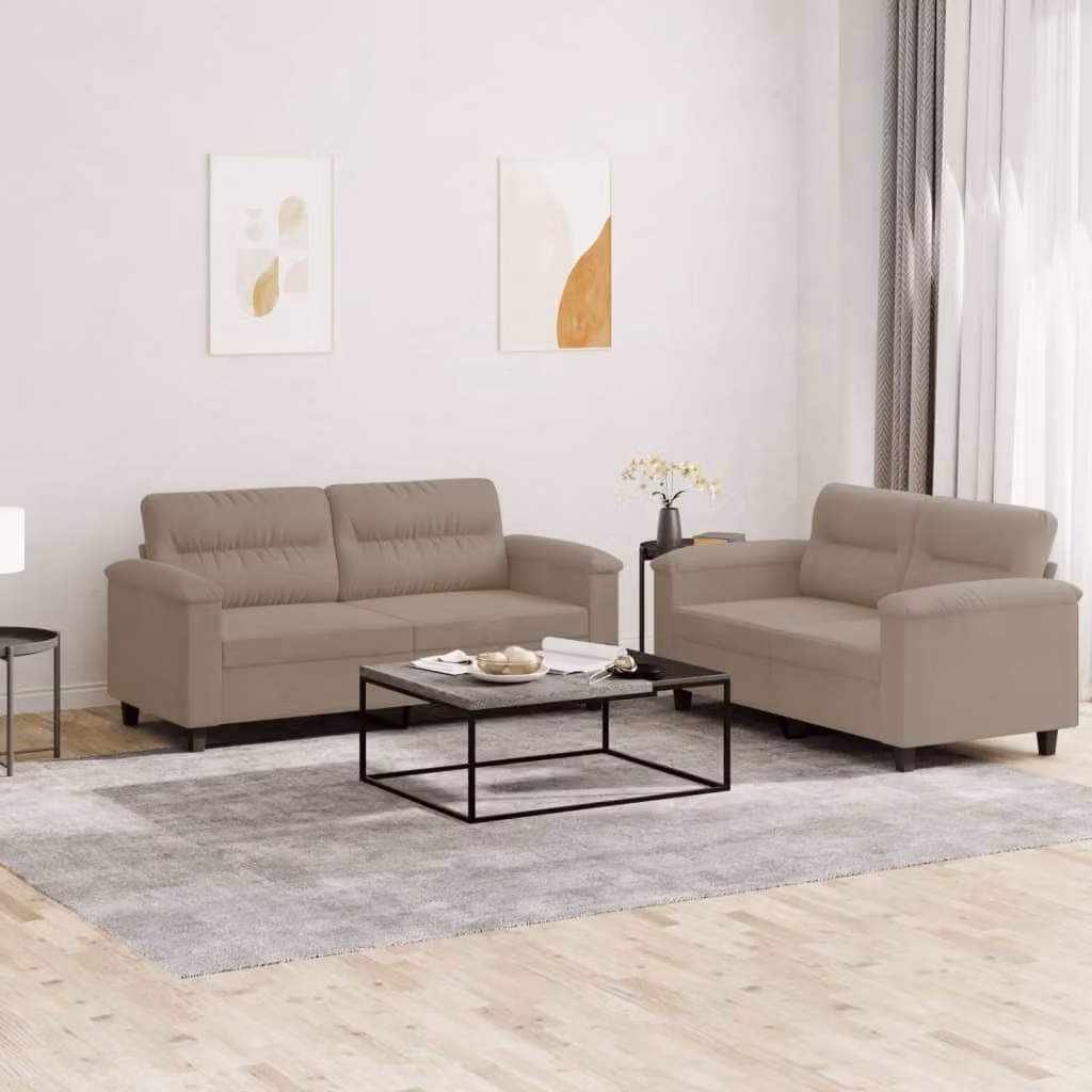 Maison Exclusive - Set divano a 2 posti con cuscini in microfibra color taupe