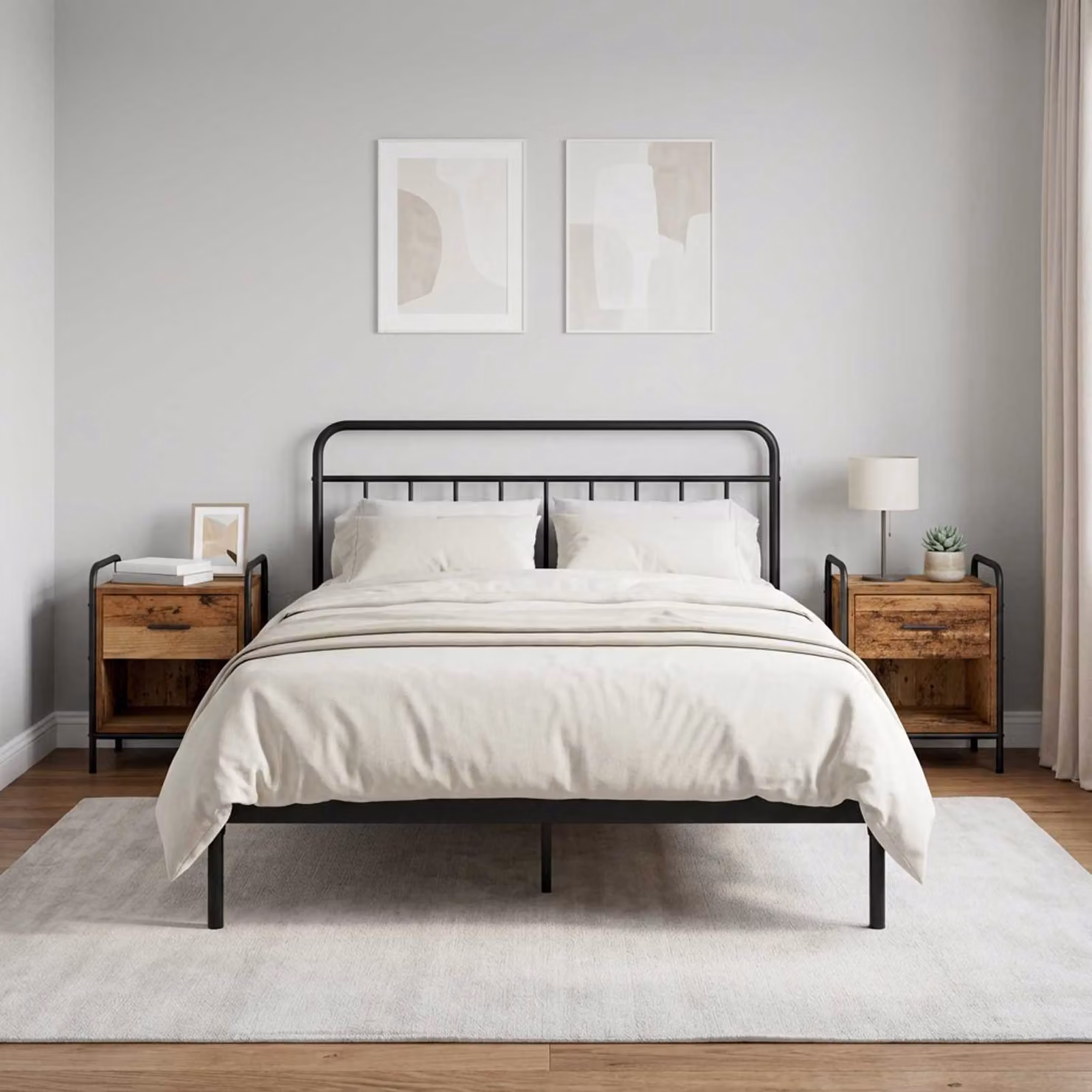 Set di 2 Armadi da Notte vidaXL in Legno e Metallo, Colore Marrone e Nero, L 40 x P 30 x H 50 cm