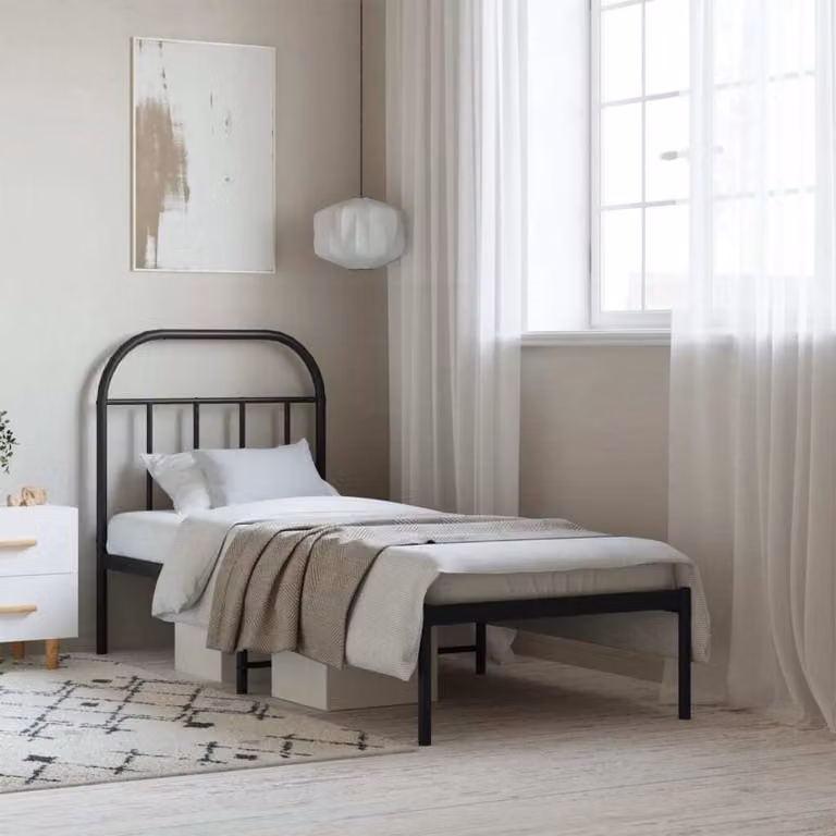The Living Store Struttura letto con testiera in metallo nero 75x190 cm
