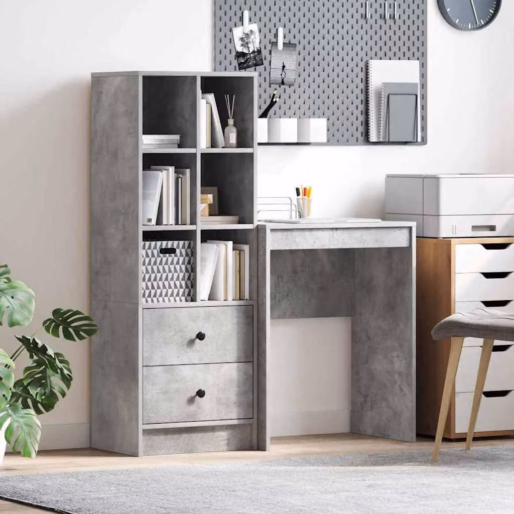 Maison Exclusive - Scrivania con cassetto 2 pcs Grigio cemento