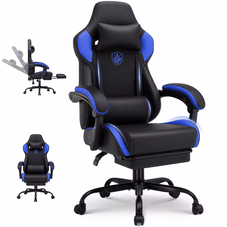 GTPLAYER Sedia da gaming, sedia da ufficio con poggiapiedi, sedia gamer ergonomica con braccioli integrati, sedia da scrivania regolabile in altezza