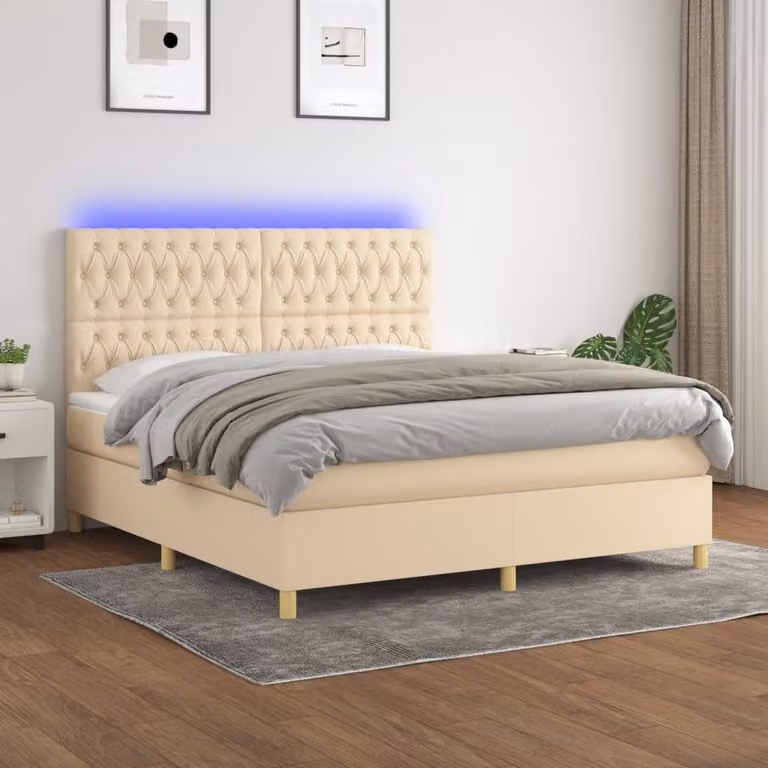 Maison Exclusive - Letto a Molle con Materasso e LED Crema 180x200 cm in Tessuto