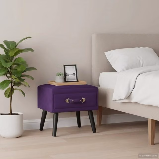 Set di 2 comodini vidaXL in velluto viola con struttura in legno di pino, L/P/H: 40 x 35 x 40 cm