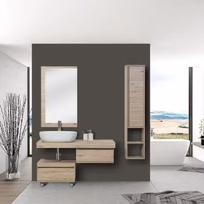 Mensola da bagno INBAGNO in Rovere di Bordeaux con staffe per lavabo e specchio – 2