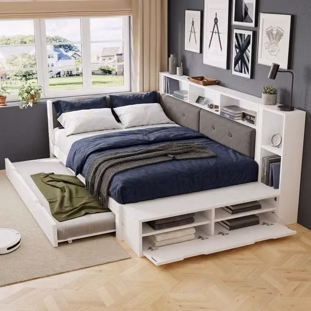 letto in legno bianco e grigio 120 x 200 cm