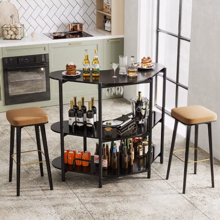 Tavolo da bar Costway in stile industriale con 3 ripiani e struttura in metallo nero