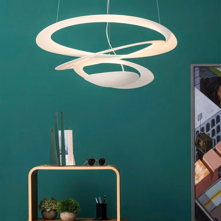 Artemide Lampada a sospensione Pirce Mini, dimmerabile, Bianco / Opale, Soggiorno / Sala da pranzo, Alluminio, Design, Lampada a sospensione