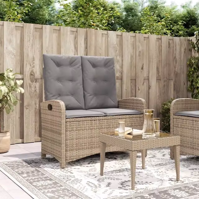 Panca Reclinabile da Giardino Outsunny in Polyrattan con Cuscini Beige e Grigio – 1