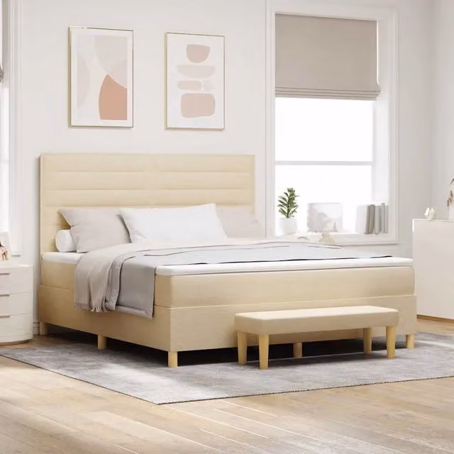 Letto a molle con testiera Crema 200 x 180 cm Tessuto 3344245